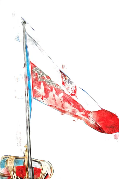 Polen Viftar Flagga Isolerad Bakgrund Konst Illustration Ritning Vintage — Stockfoto