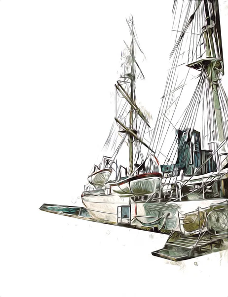 Antieke Boot Zee Motief Tekening Handgemaakte Illustratie Kunst Vintage Tekening — Stockfoto