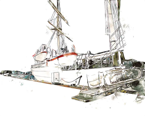 Antieke Boot Zee Motief Tekening Handgemaakte Illustratie Kunst Vintage Tekening — Stockfoto