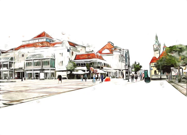 ソフト アート イラスト ドローイングの広場と遊歩道建築のランドマーク — ストック写真