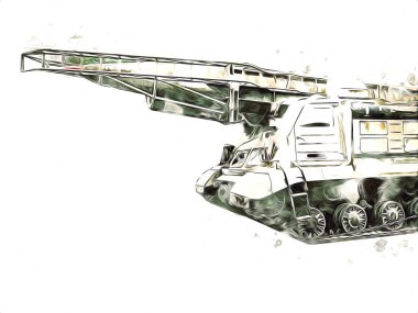 Vintage tank izole çizim sanat illüstrasyonu