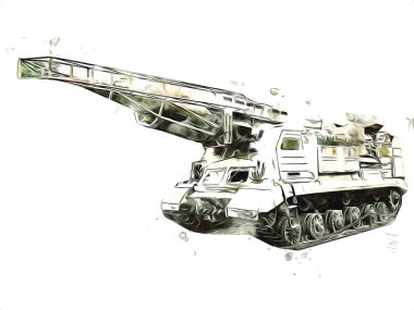 Vintage tank izole çizim sanat illüstrasyonu