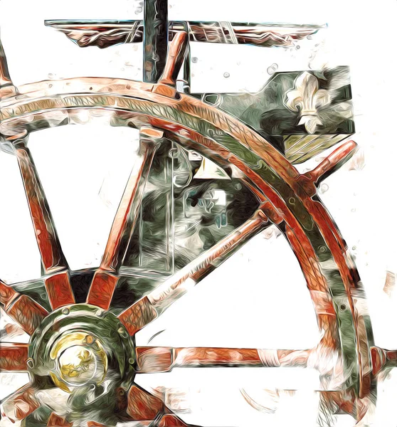 Символ Приключенческого Путешествия Туризма Открытом Воздухе Ручной Рисунок Ретрорулевого Колеса — стоковое фото
