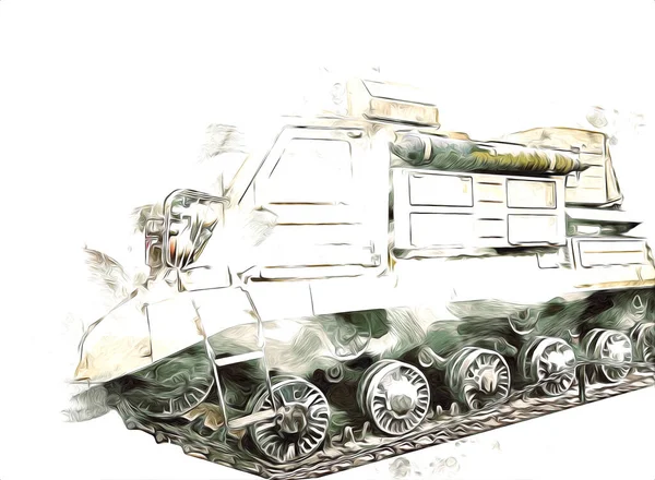 Vintage Tank Geïsoleerde Tekening Schets Kunst Illustratie — Stockfoto