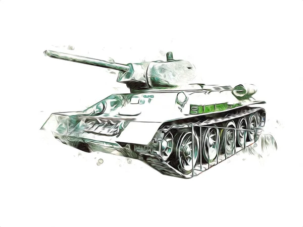 Vintage Tank Geïsoleerde Tekening Schets Kunst Illustratie — Stockfoto