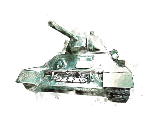 Vintage Tank Geïsoleerde Tekening Schets Kunst Illustratie — Stockfoto