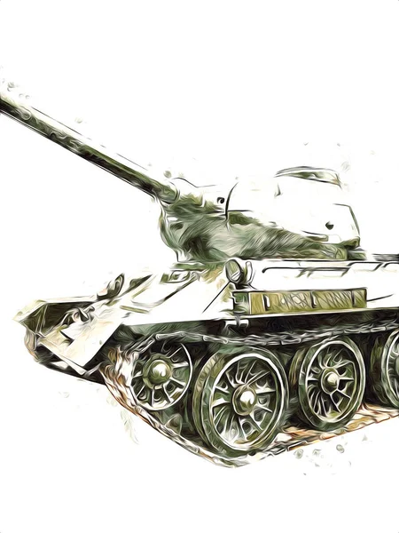 Vintage Tank Geïsoleerde Tekening Schets Kunst Illustratie — Stockfoto