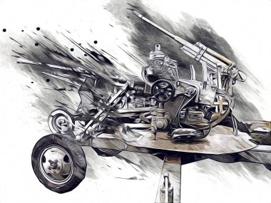 Uçaksavar silah sanatı illüstrasyon askeri çizim