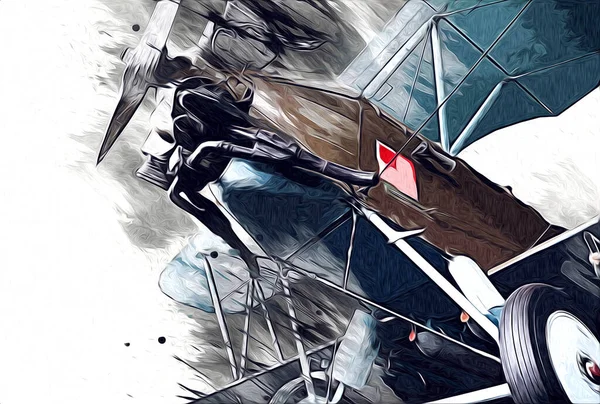 Старый Истребитель Изолированный Белом Фоне Искусства Винтажной Ретро Иллюстрации — стоковое фото