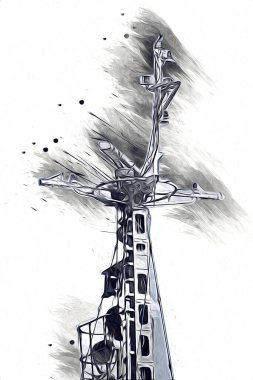 Donanma gemisinde askeri radar takibi, sanat eseri çizimi klasik.