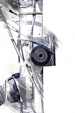 Yelkenli tekneler marina sanat illüstrasyonuna yerleştirildi.