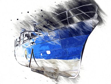 Yelkenli tekneler marina sanat illüstrasyonuna yerleştirildi.