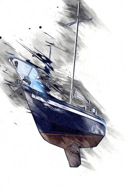 Yelkenli tekneler marina sanat illüstrasyonuna yerleştirildi.