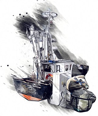 Yelkenli tekneler marina sanat illüstrasyonuna yerleştirildi.