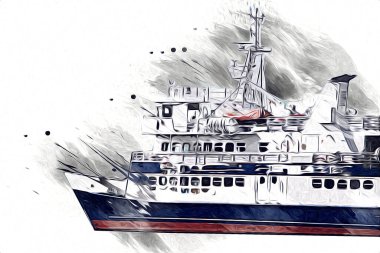 Yelkenli tekneler marina sanat illüstrasyonuna yerleştirildi.