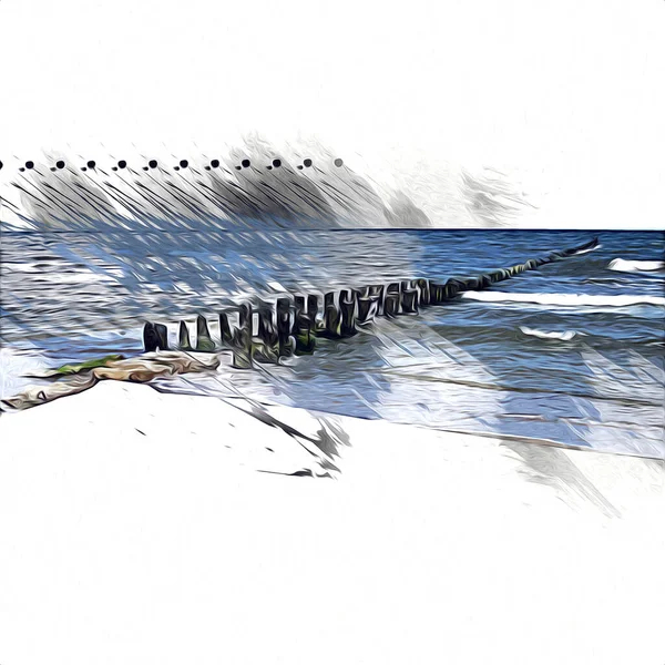 Красивий Пляж Білим Піском Природний Фон Літніх Канікул Художня Ілюстрація — стокове фото
