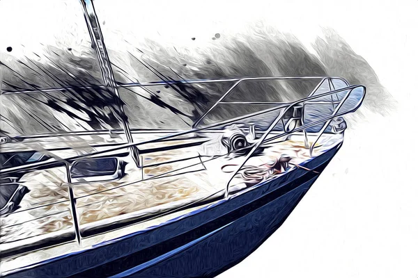 Yelkenli tekneler marina sanat illüstrasyonuna yerleştirildi.