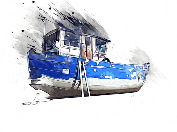 マリーナ アートのイラストで描かれた帆船 ヴィンテージのレトロ — ストック写真