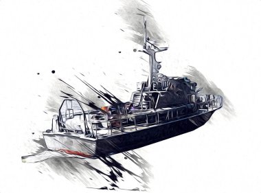 Askeri gemi, Atlantik Denizi 'nin engebeli çizimlerinden geçiyor.