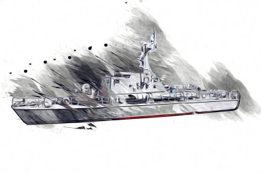 Askeri gemi, Atlantik Denizi 'nin engebeli çizimlerinden geçiyor.