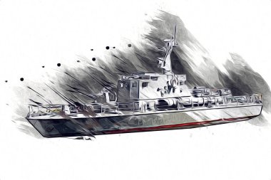 Askeri gemi, Atlantik Denizi 'nin engebeli çizimlerinden geçiyor.