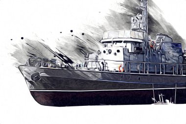 Askeri gemi, Atlantik Denizi 'nin engebeli çizimlerinden geçiyor.