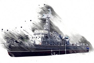 Askeri gemi, Atlantik Denizi 'nin engebeli çizimlerinden geçiyor.