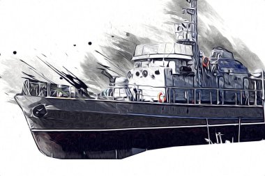 Askeri gemi, Atlantik Denizi 'nin engebeli çizimlerinden geçiyor.