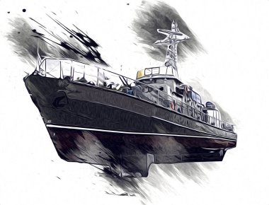 Askeri gemi, Atlantik Denizi 'nin engebeli çizimlerinden geçiyor.