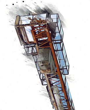 Şantiye iskelesi, klasik resim çizimi olan bir inşaat alanı.