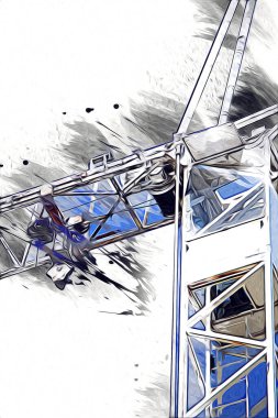 Şantiye iskelesi, klasik resim çizimi olan bir inşaat alanı.