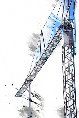 Şantiye iskelesi, klasik resim çizimi olan bir inşaat alanı.