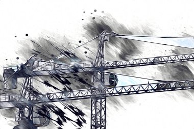 Şantiye iskelesi, klasik resim çizimi olan bir inşaat alanı.