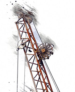 Şantiye iskelesi, klasik resim çizimi olan bir inşaat alanı.