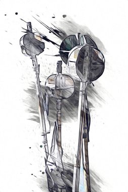 Rüzgarda dalgalanan renkli deniz yelkenli bayrakları sanat eseri çizimleri