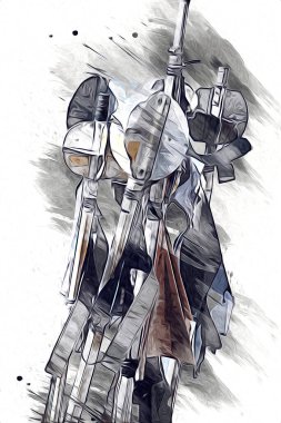 Rüzgarda dalgalanan renkli deniz yelkenli bayrakları sanat eseri çizimleri