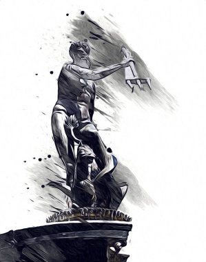 Polonya 'daki Gdansk şehrinin mimarisinin güzel bir görüntüsünün suluboya çizimi veya çizimi