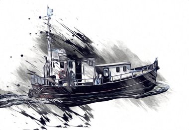 Yelkenli tekneler rıhtıma, liman sanatı illüstrasyonları klasik