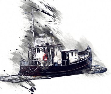 Yelkenli tekneler rıhtıma, liman sanatı illüstrasyonları klasik