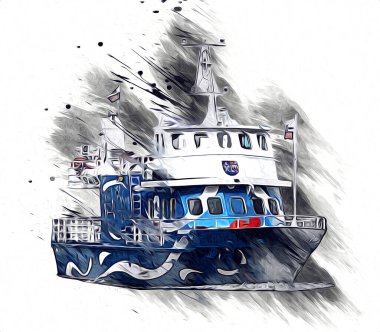 Yelkenli tekneler rıhtıma, liman sanatı illüstrasyonları klasik