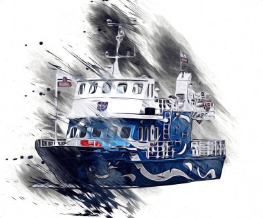 Yelkenli tekneler rıhtıma, liman sanatı illüstrasyonları klasik