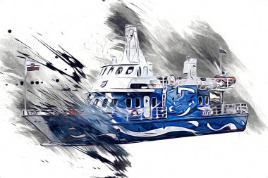 Yelkenli tekneler rıhtıma, liman sanatı illüstrasyonları klasik