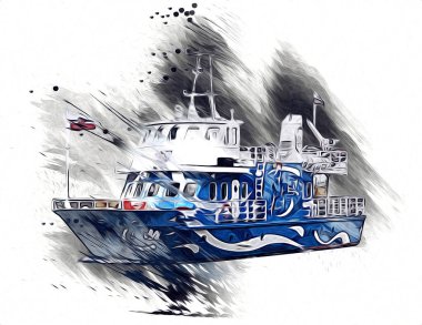 Yelkenli tekneler rıhtıma, liman sanatı illüstrasyonları klasik