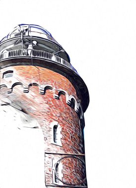 El çizimi suluboya deniz feneri illüstrasyon sanat klasiği çizimi