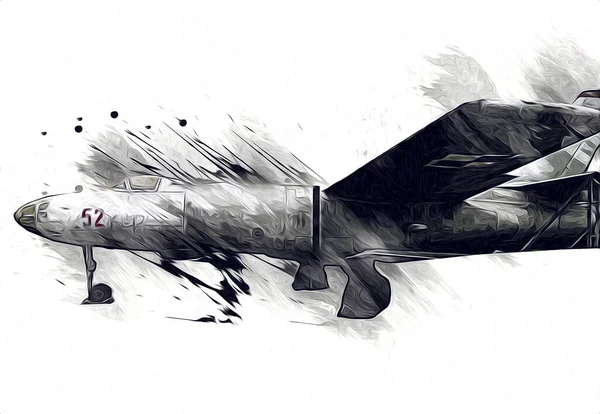 Americano Jet Fighter Aereo Disegno Illustrazione Arte Vintage — Foto Stock