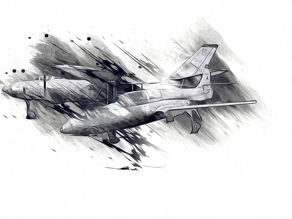 American Jet Fighter Aircraft Drawing Illustration Art Vintage — Stock Photo, Image