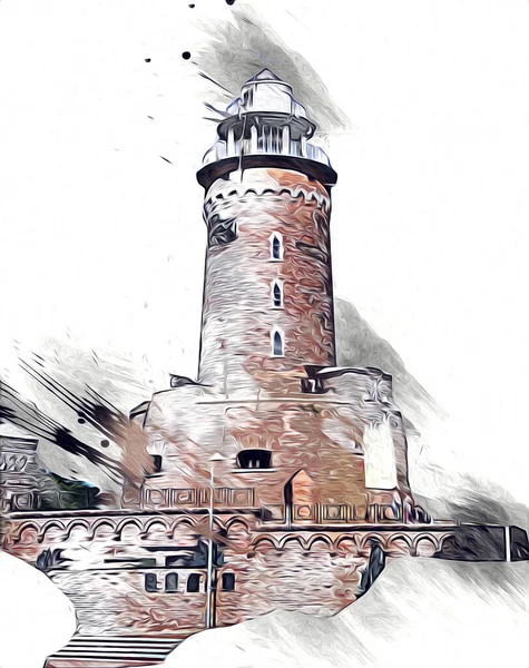 Dessin Main Aquarelle Phare Illustration Art Vintage Dessin Croquis — Photo