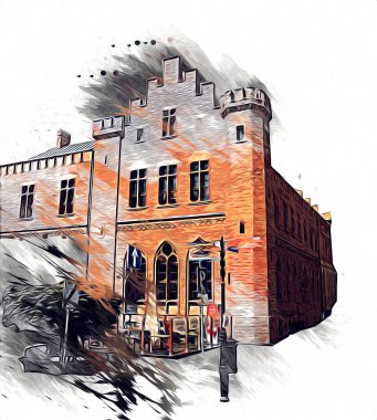 Kolobrzeg eski şehir, belediye binası, poland resim çizimi