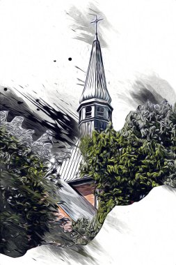 Kolobrzeg eski şehir, belediye binası, poland resim çizimi