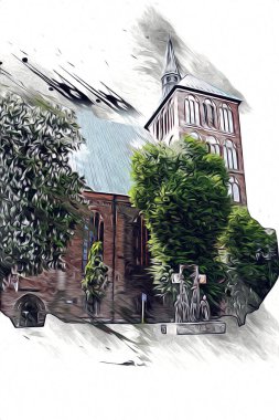 Kolobrzeg eski şehir, belediye binası, poland resim çizimi